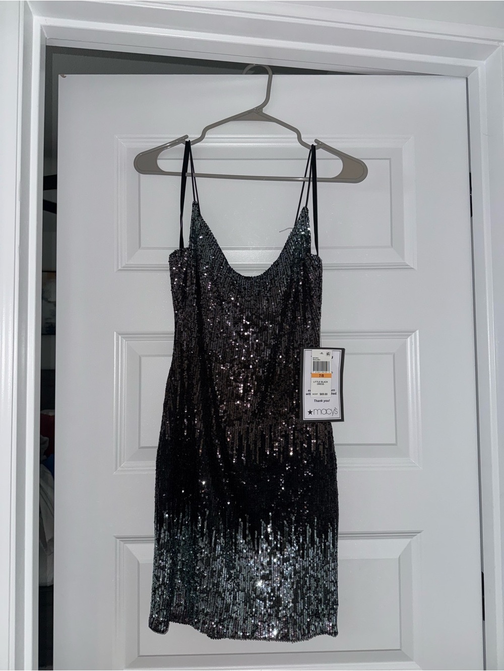 Macy's Black to Silver Sequin Ombre Slip Mini Dress